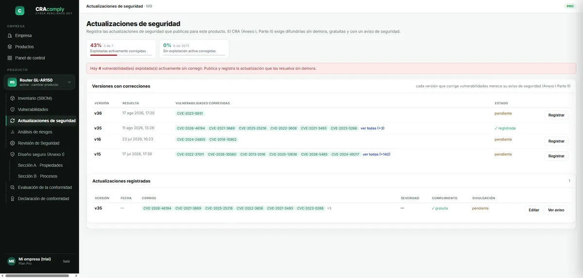 Ejemplo: Actualizaciones de seguridad (M9)